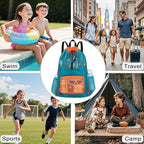 Swim Bag for Kids Mesh Beach Backpack for Boys Lightweight Drawstring Beach Bag Swimming Pool Sports Gym String Bag (Green)