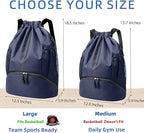 JELUTAR Drawstring Backpack Gym Bag with Shoes Compartment for Soccer, Basketball, Swim, Water-Resistant String Backpack Beach Cinch for Women Men, Navy Blue