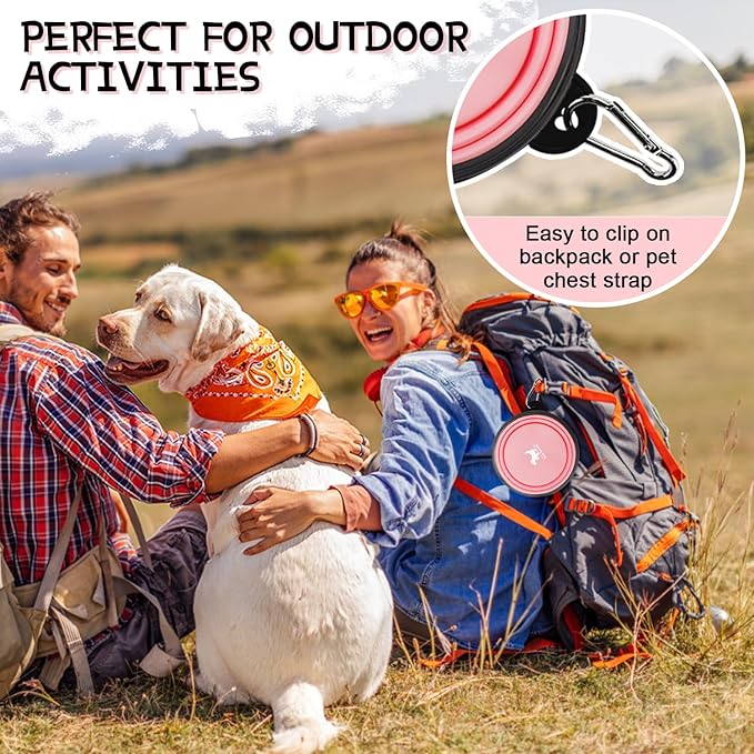 Collapsible Dog Bowls for Travel, 2-Pack Dog Portable Water Bowl for Dogs Cats Pet Foldable Feeding Watering Dish for Traveling Camping with Carabiners, BPA Free (Purple&Pink, Small (Pack of 2))