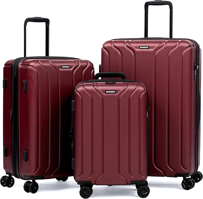NONSTOP NEW YORK Luggage Expandable Spinner Wheels hard side shell Travel Suitcase Lightweight, TSA Lock, Double USB Port (Burgundy, 3-Piece Set (20/24/28))