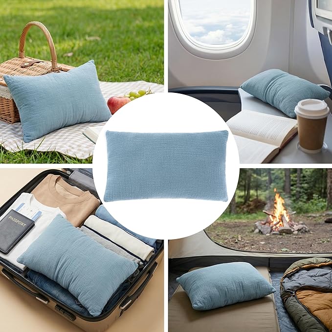 Marrywindix Tiny Pillow 2 Pack Small Decorative Pillow 9.5 x 5.5 in Tiny Travel Pillows Soft Pet Pillow for Camping Travel Sleeping Bed Sofa Neck Knee Wrist Support (Blue)