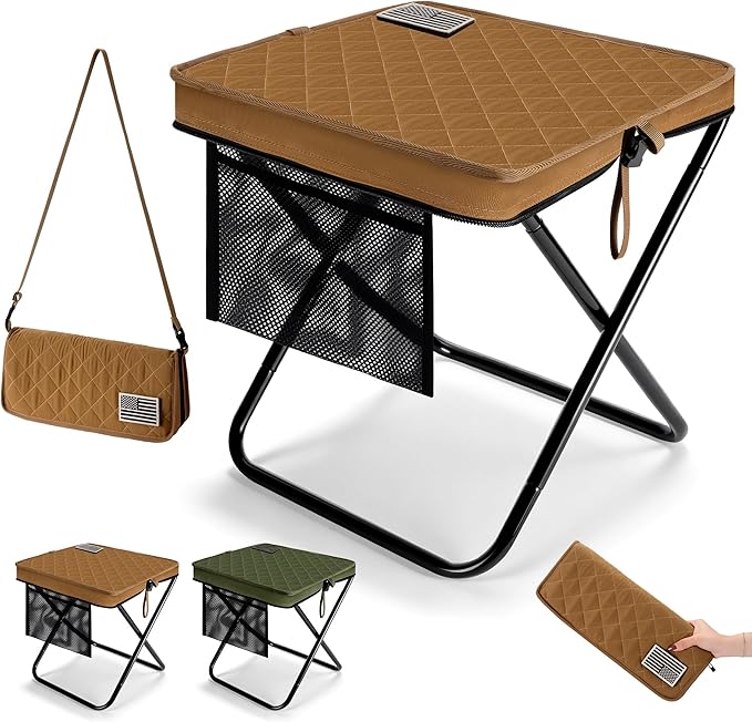 LiKiLiKi Extra Large Foldable Backpack Stool, Heavy Duty Thickened Collapsible Portable Pocket Chair, Compact Pocket Size Travel Seat for Hiking, Fishing, Picnic and Outdoor Activities (Brown)