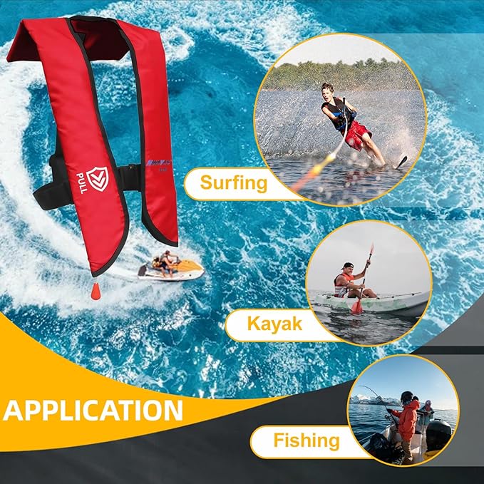 Manual Inflatable Life Jacket| Inflatable PFD Vest Adult| Life Vest for Adults| Outdoor Water Sports| Supports up to 330 lbs|33g of Carbon Dioxide Cylinder