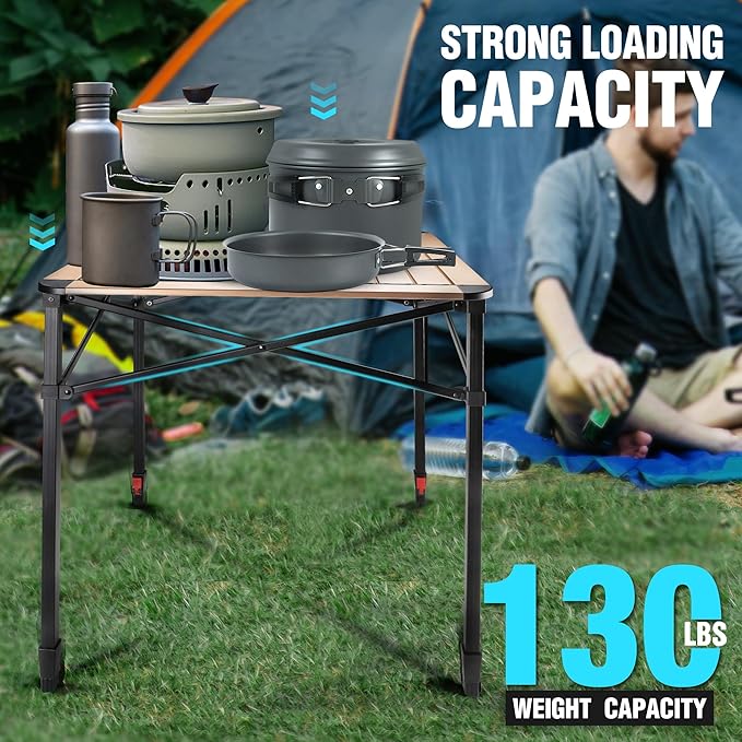 VILLEY Folding Camping Square Table with Carry Bag, Lightweight Aluminum Adjustable Square Table for Outdoor, Camping, Picnic, Backyards, BBQ, Large