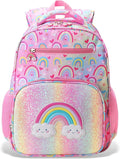 RHCPFOVR Kids Backpack for Girls - Girls Backpack 3-8 Ages Rainbow for Kids 15 Inch School Bookbag for Kindergarten Elementary School Bookbag for Girl 1st 2nd Grade