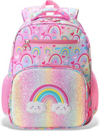 RHCPFOVR Kids Backpack for Girls - Girls Backpack 3-8 Ages Rainbow for Kids 15 Inch School Bookbag for Kindergarten Elementary School Bookbag for Girl 1st 2nd Grade