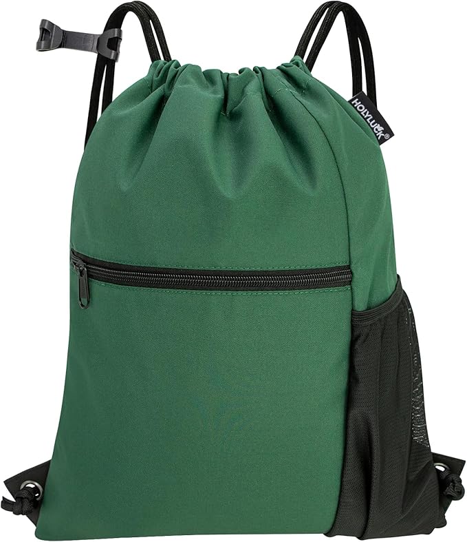 HOLYLUCK Men & Women Outdoor Sport Gym Sack Waterproof Drawstring Backpack Bag (Standard with drawstring, Dark Green)