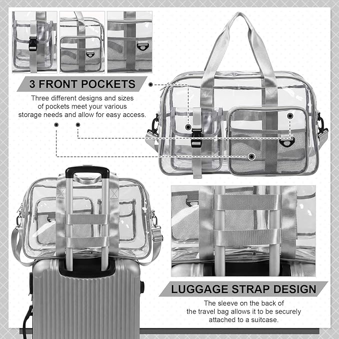 Abbylike Clear Bag Large Heavy Duty Tote for Stadium Events 20" Duffle Transparent Gym Bag for Sport Event Travel Makeup Work