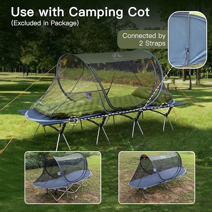 Night Cat Pop-up Mosquito Tent: 1 Person Camping Tent with Bug Screen Net Adults Fits for Camping Cot (Excluded)