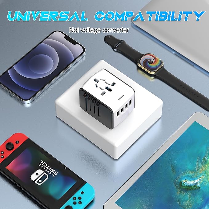 ISIX International Travel Adapter Universal Power Adapter Worldwide All in One 4 USB Perfect for European US, EU, UK, AUS,Asia 200+ Countries