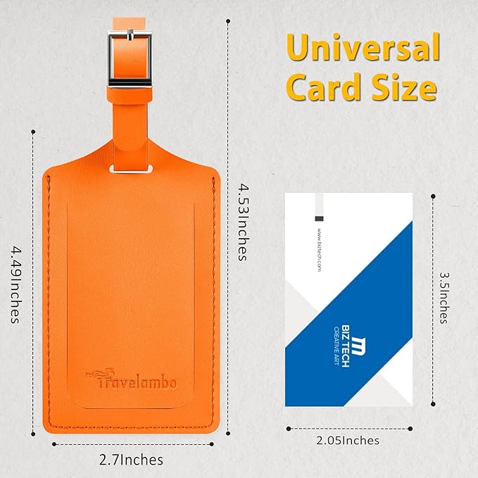 Travelambo Luggage Tags for Suitcases Faux Leather Privacy Protection 6 Pack Bag Tags Travel Accessories Essential, Hot Orange