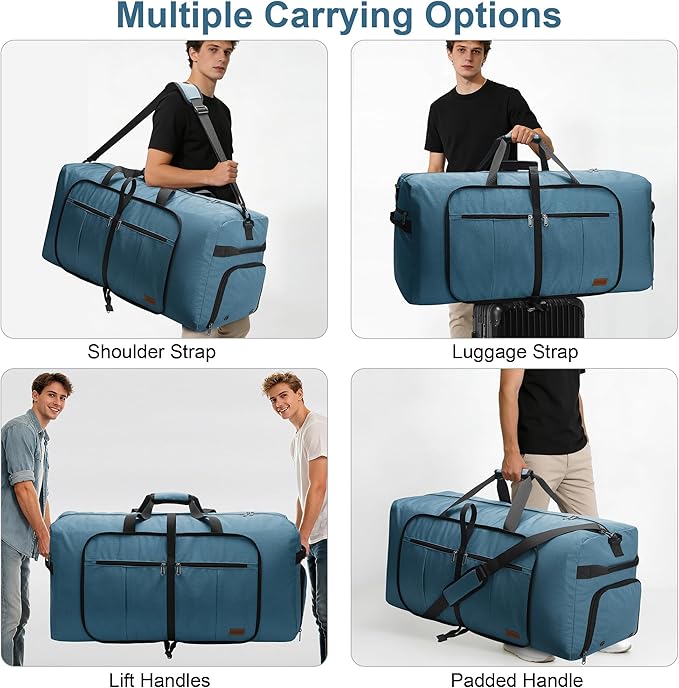 100L Travel Duffle Bag for Men, Urtala 32” Large Duffle Bag for Traveling with Shoe Compartment, Foldable Travel Duffel Bag for Men Women Waterproof & Tear Resistant (Light Blue, EXTRA LARGE, 100L)