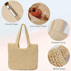 GOLDTIMO Beach Bags for Women - Summer Soft Large Woven Shoulder Purse Handbag, Beach Tote Straw Bag for Summer Vacation