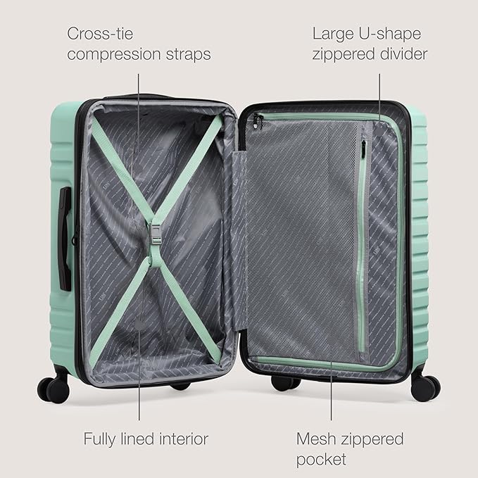 U.S. Traveler Boren Expandable Hardside Rugged Travel Luggage with 8 Spinner Wheels, Mint, Carry-on 22-Inch