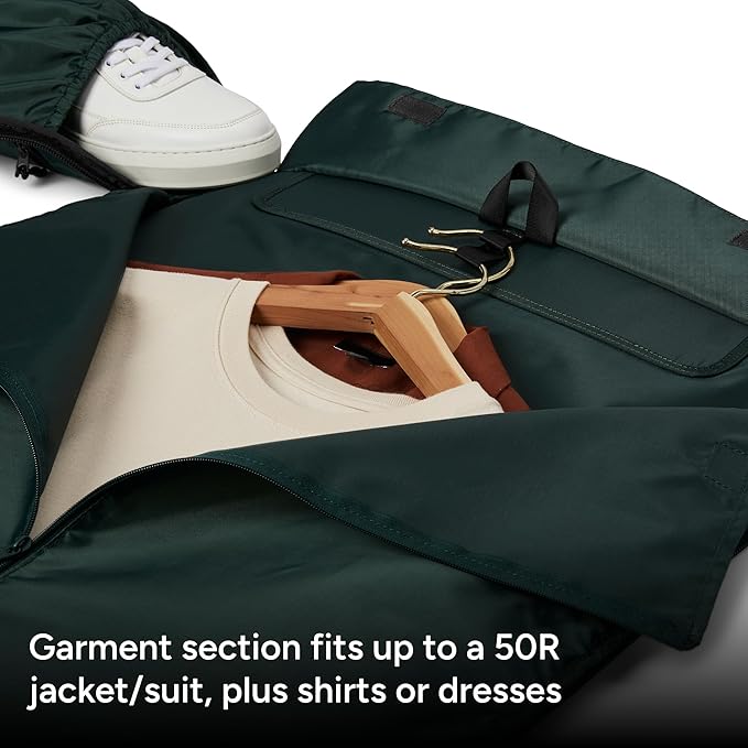 Halfday Convertible 2-in-1 Garment Duffel Weekender Bag 45L: Wrinkle-Free Travel (Hanging Suit Compartment, Shoe Pockets, Trolley Sleeve), Durable & Water-Resistant Carry-on, Hunter