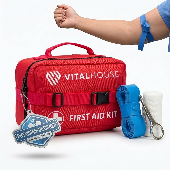First Aid Kit 346 Piece with Tourniquet | Vital House Physician-Designed Emergency & Trauma Supplies for Home, Car, Travel, Camping & Hiking