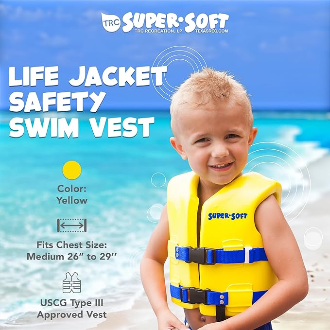 TRC Recreation Super Soft Child Life Jacket USCG Approved Vinyl Coated Foam Swim Vest for Kids Swimming Pool and Beach Gear