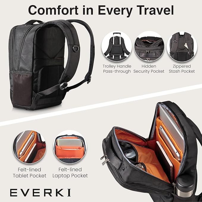 EVERKI Studio Slim Laptop Backpack for Men & Women, Lightweight & Softly Padded With Corner Protection, Trolley Handle, High Contrast Lining, Made of Recycled Materials (14 Liters Capacity)