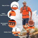 Rechargeable Fan,Operated Camping Battery Powered Fan with Hook&Bright LED Light,Remote Control Timer Auto Oscillation Cordless for Outdoor Power Outage,Picnic,Barbecue,Fishing,Worksite,Home,Tent