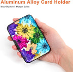 Mayski Credit Card Holder, RFID Blocking, Aluminum Alloy Hard Case, Small Mini Business Metal Wallet for Women Men, Colorful Flowers