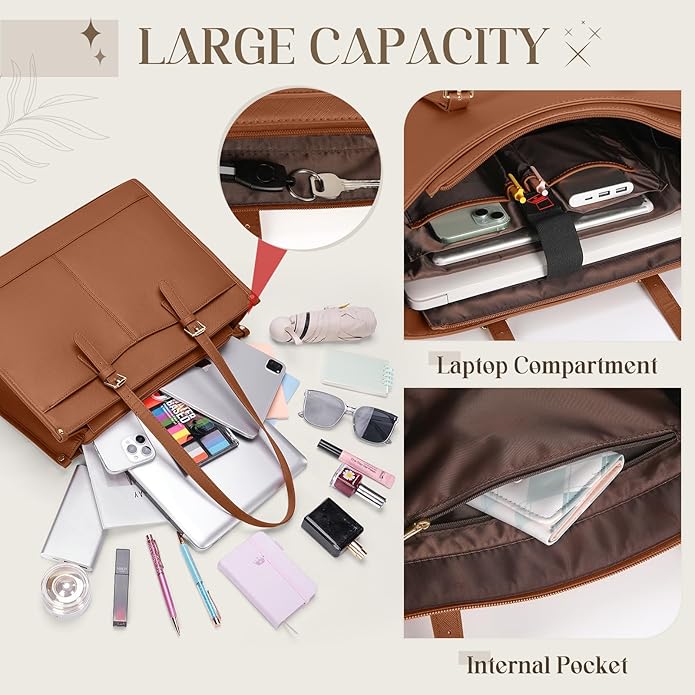 Laptop Bag for Women with Insulated Lunch Compartment 15.6 Inch Pu Leather Work Tote Computer Briefcase Bag for Office