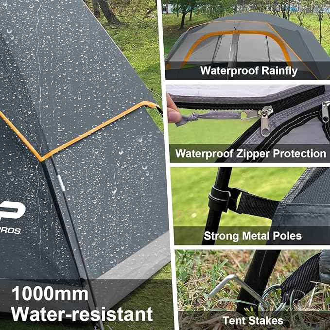 CAMPROS CP Upgraded 6/8 Person Camping Tents, Waterproof Windproof Family Tent with Larger Mesh Windows & Door, Double Layer, Easy Set Up, All-Season Dome Tent with Top Rainfly & Carry Bag