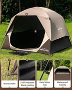 4/6 Person Blackout Camping Tent, Easy Setup Waterproof Family Dome Tent for Camping with Rainfly, Portable Double Layer Large Family Tent for Outdoor Camping&Hiking