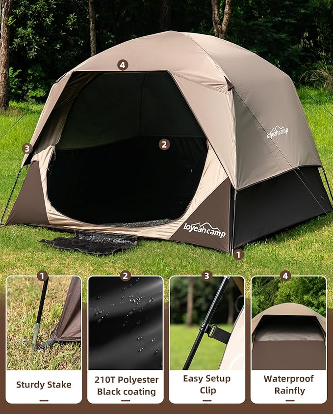 4/6 Person Blackout Camping Tent, Easy Setup Waterproof Family Dome Tent for Camping with Rainfly, Portable Double Layer Large Family Tent for Outdoor Camping&Hiking