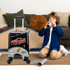 Kids Luggage Set 5 Piece 16'' Hardside Spinner Wheels Travel Suitcase Carry On Airline Approved Black Car