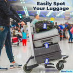 BlueCosto - Luggage Tags - Blue, 10 Pack - Suitcase Tags with Name ID Card & Heavy-Duty Metal Wire Loops - Bright Colored PVC Identifiers for Travel Baggage - Backpack Name Labels