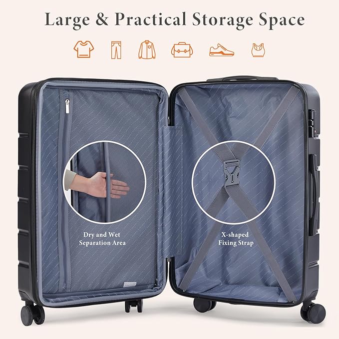 Sweetcrispy Carry on Luggage, Hard Shell ABS Suitcase with Double Spinner Wheels, Lightweight Expandable Rolling Suit Case with TSA Lock, 24 Inch Bronze Black