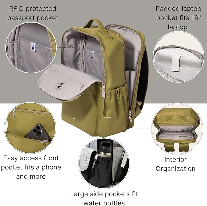 Baggallini Tribeca Expandable Laptop Backpack - 15"x11" Lightweight RFID Computer Bag for Work & Travel with Luggage Sleeve
