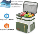 MIYCOO Lunch Bag & Lunch Box for Women Men - Double Deck Leakproof Insulated Soft Large Adult Camping Cooler Bag for Work, Beach, Picnic, Travel (Green White, 15L)