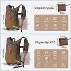 BECOJADDE 20L Small Hiking Backpack for Men Women Foldable Packable Back Pack Ultralight Hiking Daypack for Travel Camping Outdoor, Chocolate Brown