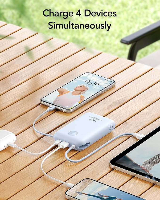 VIYISI Portable Charger 20000mAh 30W Fast Charging, Power Bank with Built-in Cables & LED Display, USB C Battery Pack for iPhone 16/15/14, Samsung, iPad and Android Phones, Ideal for Travel