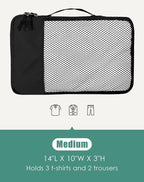 WTREE 4-Piece Packing Cubes Travel Accessories Set for Suitcases - Luggage Organizer Bags with Double Zipper - Mesh Top - Medium - Black