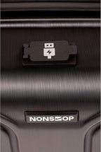NONSTOP NEW YORK Luggage Expandable Spinner Wheels hard side shell Travel Suitcase Lightweight, TSA Lock, Double USB Port (Black, Checked-Medium 24-Inch)