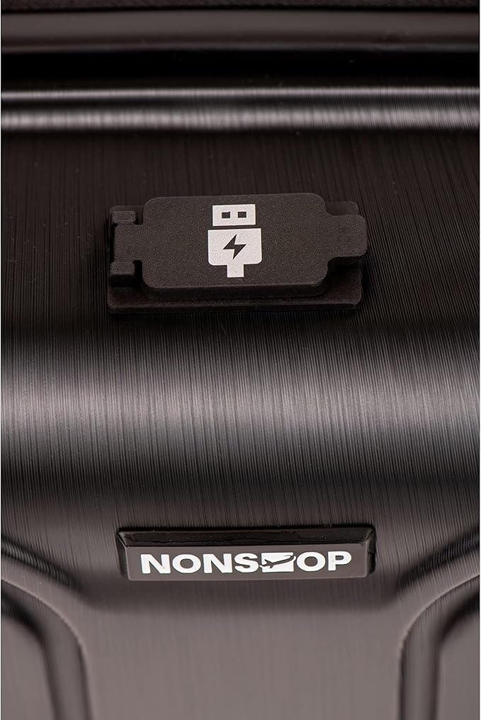 NONSTOP NEW YORK Luggage Expandable Spinner Wheels hard side shell Travel Suitcase Lightweight, TSA Lock, Double USB Port (Black, Checked-Medium 24-Inch)