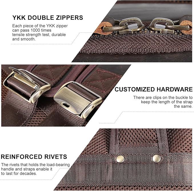 TIDING Full Grain Leather Laptop Backpack for Men, Vintage 15.6 Inch Computer Work Bag College Business Casual Daypack