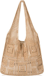 WantGor Crochet Bags, Beach Mesh Tote Bag Womens Shoulder Shopping Handbag Casual Travel Totes Bag Foldable Hobo Bags