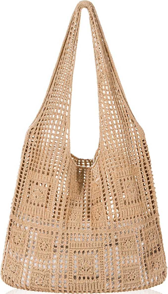 WantGor Crochet Bags, Beach Mesh Tote Bag Womens Shoulder Shopping Handbag Casual Travel Totes Bag Foldable Hobo Bags
