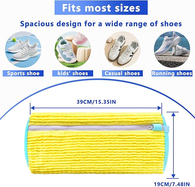 2Pcs Reusable Shoe Washing Machine Bag for Washer and Dryer:Free Up Hands, Prevent Deformation,shoe bag with Zipper Protection Design, Use for all Shoes,Sports Shoes(Yellow)