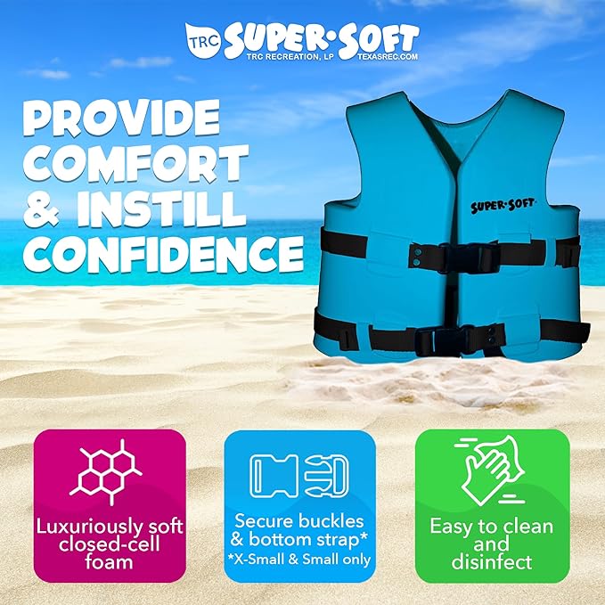 TRC Recreation Super Soft Child Life Jacket USCG Approved Vinyl Coated Foam Swim Vest for Kids Swimming Pool and Beach Gear