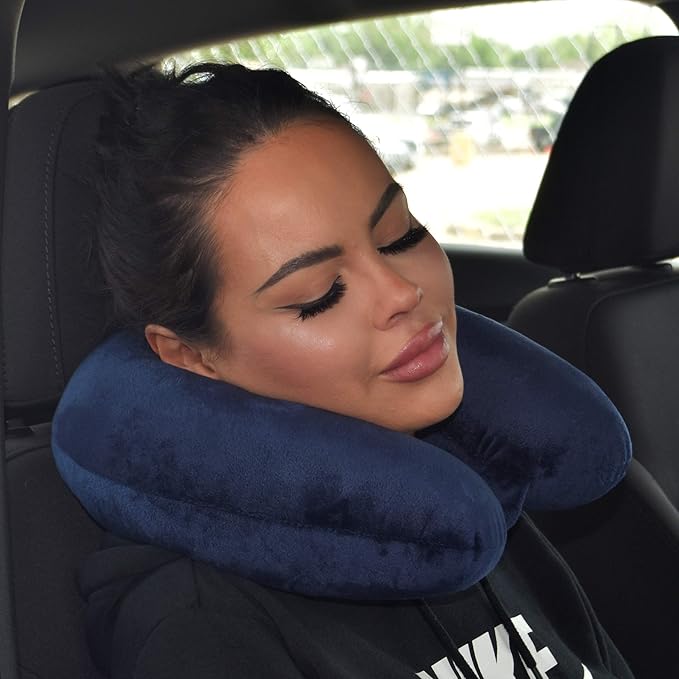 Wolf Essentials Adult Cozy Soft Microfiber Neck Pillow for Travel – Compact, Machine Washable - Perfect for Airplane, Car, or Home Use - Filled and Finished in The USA – Navy