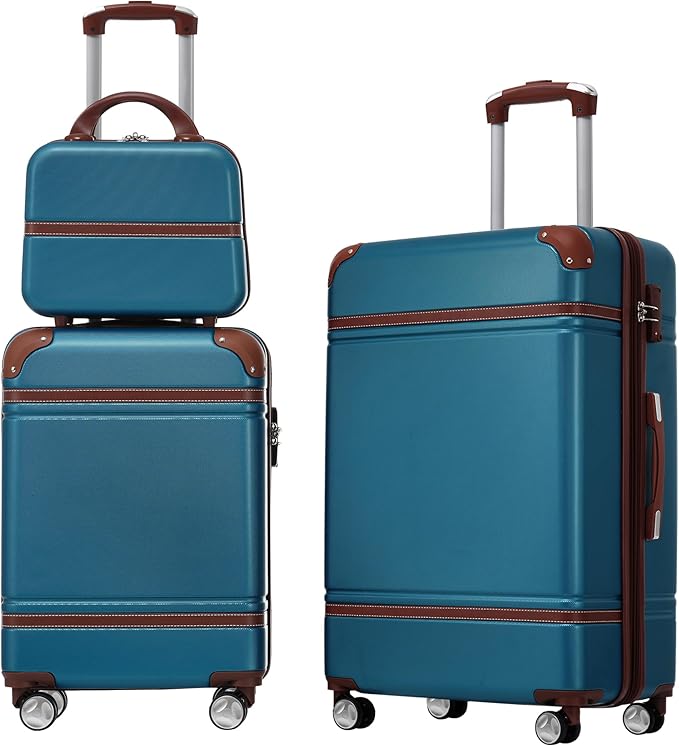 Luggage Sets, 2 Piece Carry on Luggage Set with Travel Bag, 2 Piece Expandable Spinner Hardshell Suitcase with TSA Lock, Back to School Suitcase, Women Men (Blue, 20/24 inch+Cosmetic Case)