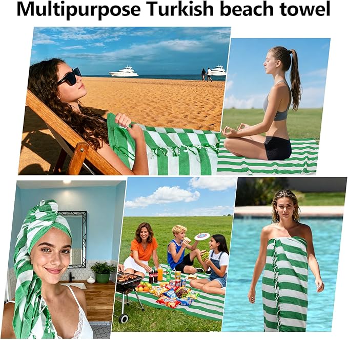 12 Pack Turkish Beach Towel 36"x71" Extra Large Beach Towels Sand Free Bath Towels Adults Lightweight Quick Dry Pool Towels Green