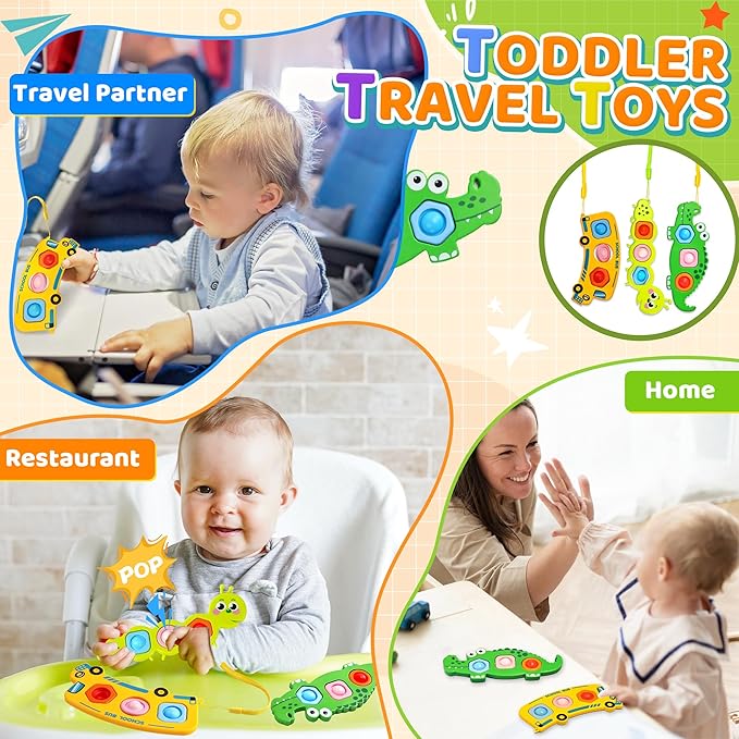 3PC Fidget Popper Sensory Toys Airplane Travel Activities for Toddlers Goodie Bags Pop It Fidget Toys for 12+ Month Babies 1 2 3 Year Old Girls Boys Valentine Gift Easter Basket Stuffer Gift