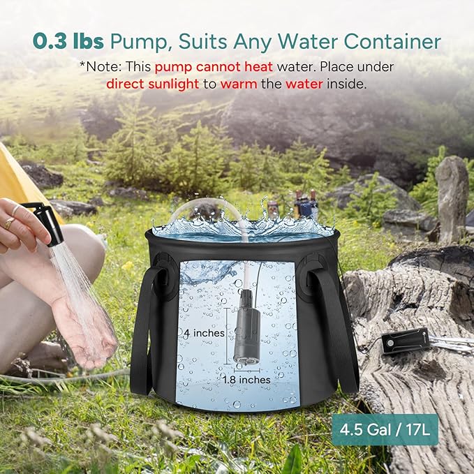 DR.PREPARE Portable Shower for Camping, Camping Shower with 4.5 Gallons Foldable Bucket, USB Rechargeable Battery, 2 Shower Heads, Outdoor Camp Showers for Hiking, Travel, Climbing, Pet Cleaning