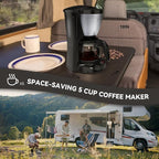 Portable Coffee Maker for Camping, Compact Drip Coffee Maker Brewer Includes 22oz Glass Carafe, Reusable Powder Filter for Traveling, RV, Office, Camping