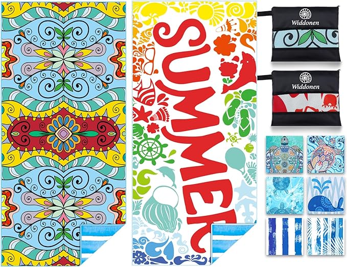 Widdonen Microfiber Lightweight Beach Towel Sand Free Quick Dry Absorbent Thin Compact Towels for Swimming Pool Camping Beach Accessories Large Easy Pack Travel Things for Vacation Essentials Gift
